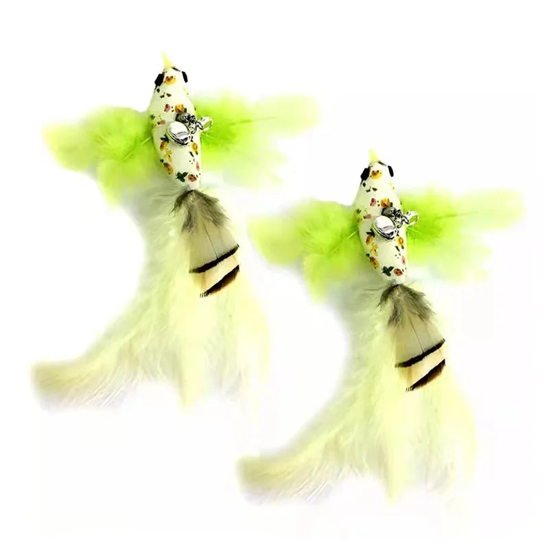Interactive Feather Bird Cat Wand Toy with Bell & Suction Cup
