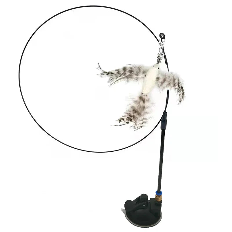 Interactive Feather Bird Cat Wand Toy with Bell & Suction Cup