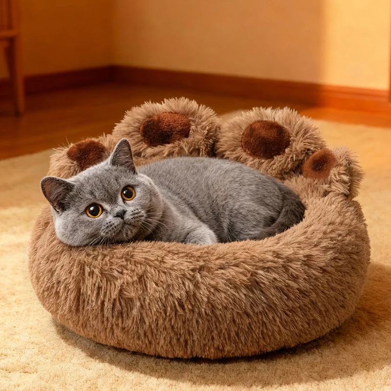 Large Dog Winter Bed Paw Shape Calming Pet Bed, Plush warm Donut Bed for Dogs & Cats Non-Slip Bottom Large Size for Big dogs