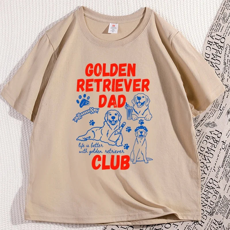 Golden Retriever Dad Club T-Shirt Funny Regular Casual Comfort Breathable Short Sleeve T Shirts Loose Graphic Tees Clothing