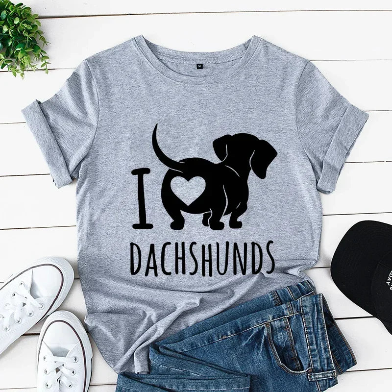 Dachshund Mom Print Women's Clothing Dog Lover T-Shirts Cartoon Animals Female Tops Vintage Clothes Oversized Women New T-Shirts