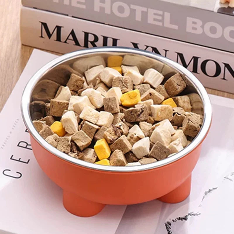 1PC Four-Legged Solid Color Stainless Steel Anti Slip Pet Dog Bowl and Cat Bowl for Indoor and Outdoor Use Easy To Clean