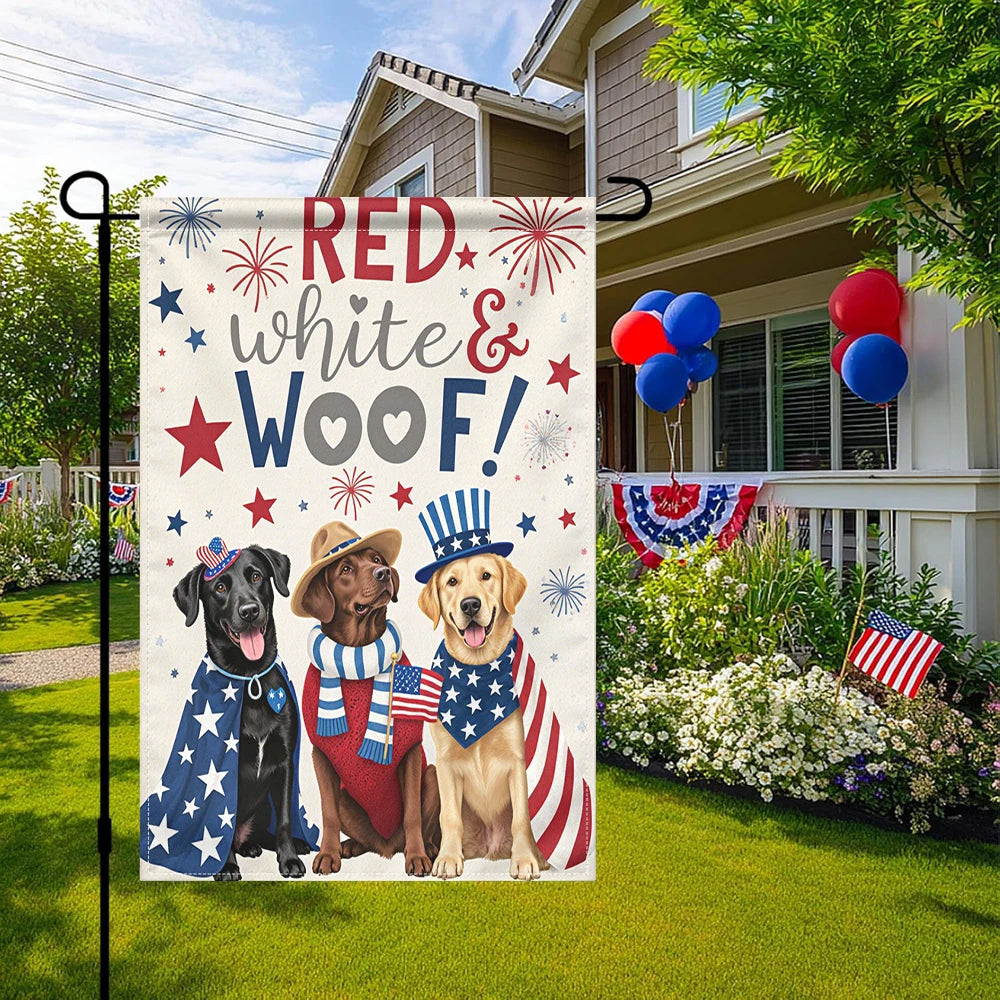 Red White Woof Patriotic Dog Garden Flag Double Sided Print No Pole Included 4th of July Decor