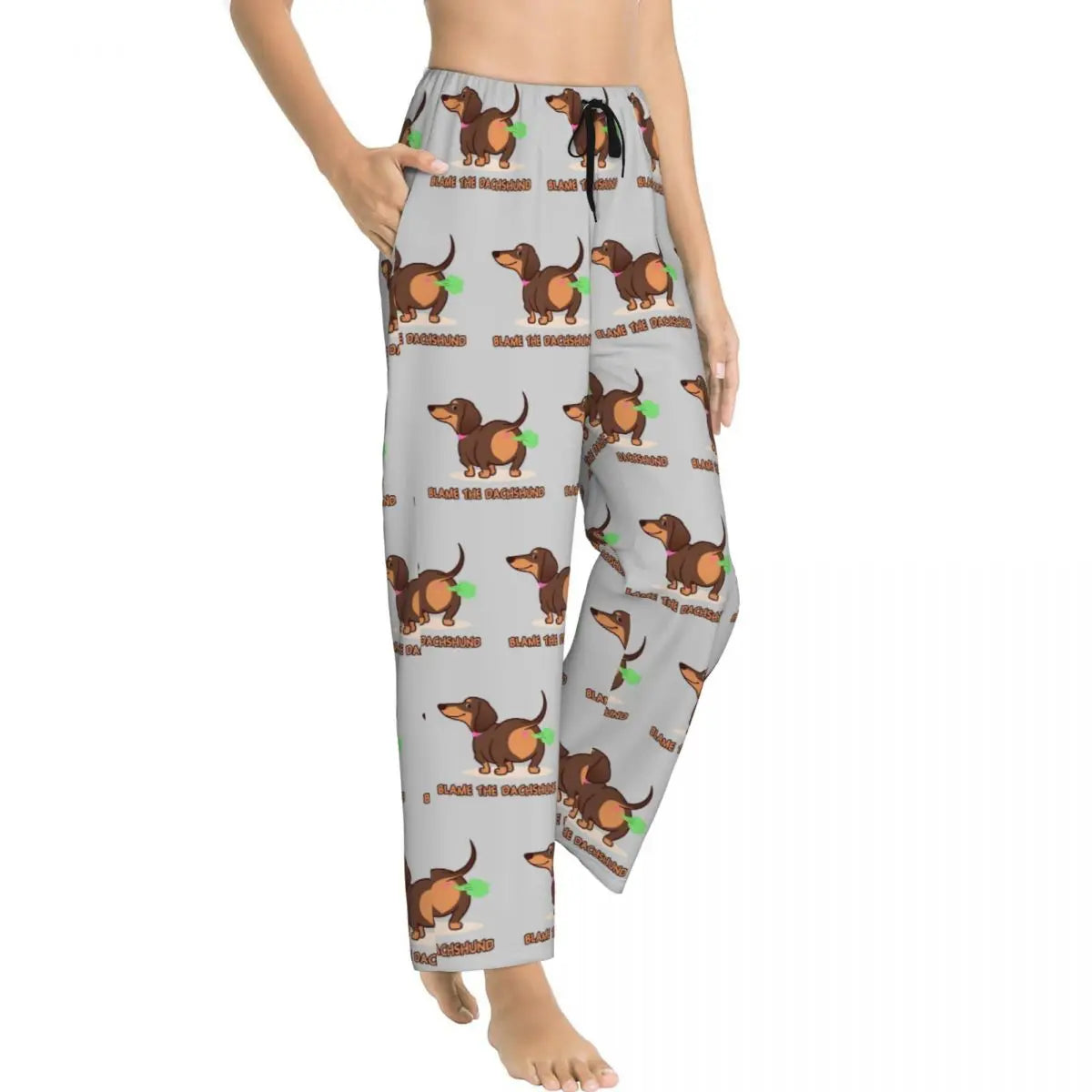 Custom Womens Dachshund Dog Pajama Pants Print Sausage Dogs Sleep Sleepwear Bottoms with Pockets