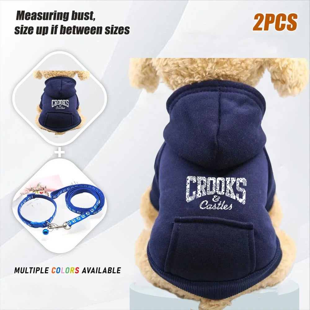 2PCS Traction Rope with Clothes Pet Dog Cat Halloween Costumes,West Cowboy with Hat,Funny Pet Outfit Funny Costume for Cats Dogs