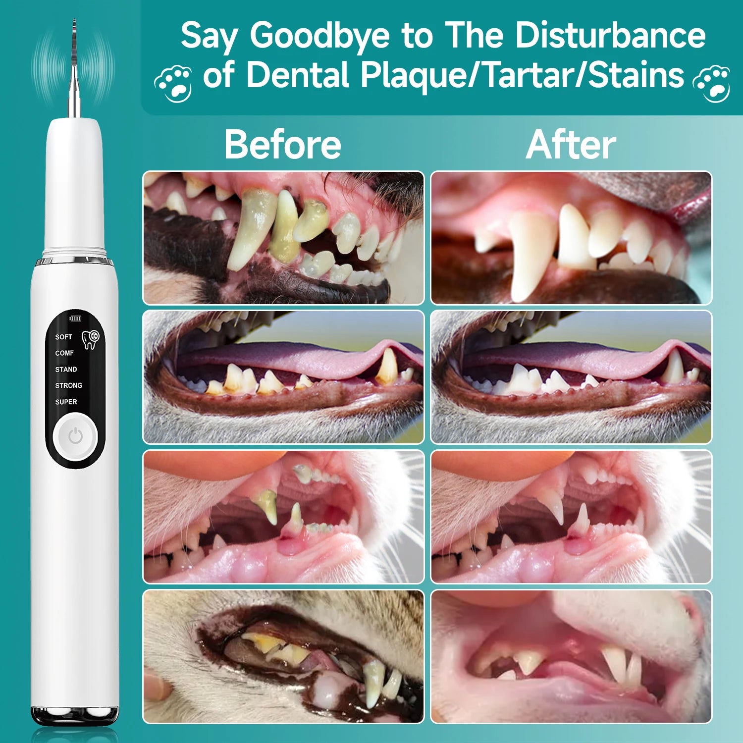 CURVY MOON Dog Use Ultrasonic Tooth Cleaner Dog Cat Pet Dental Scaler for Tartar Removal Teeth Cleaning Tool with LED Light