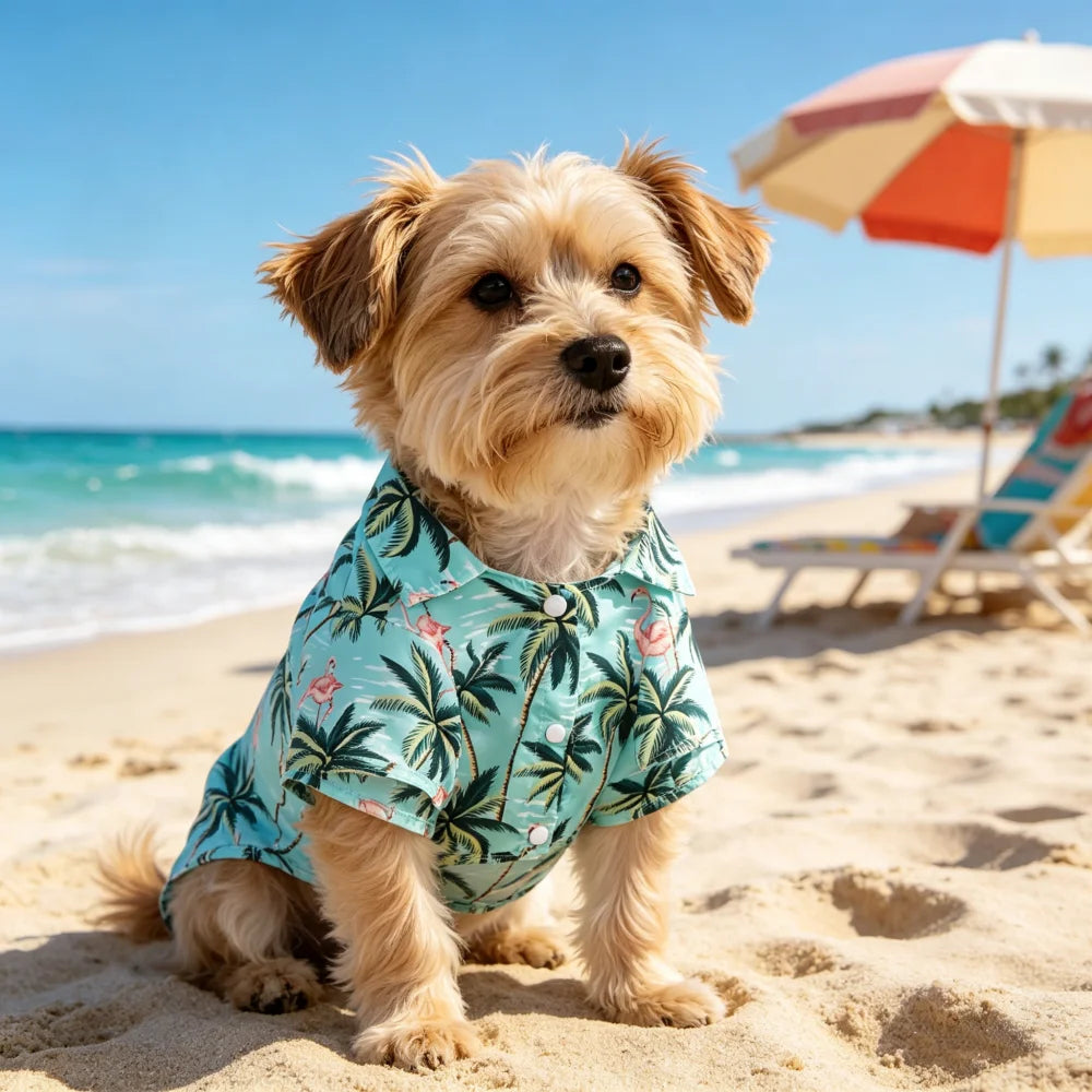 1pc  Spring, Summer, Autumn, and Fall Cat and Dog Hawaiian Baseball Short Sleeve Shirts with Leaf and Animal Print Pet Shirts