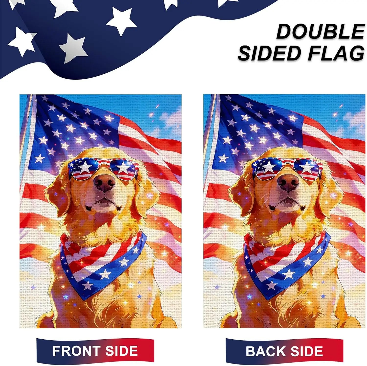IVN Burlap Patriotic 4th of July Garden Flags 12x18 Inch Double Sided Yard Flags American Flag Golden Retriever Dog Sunglass YYQ