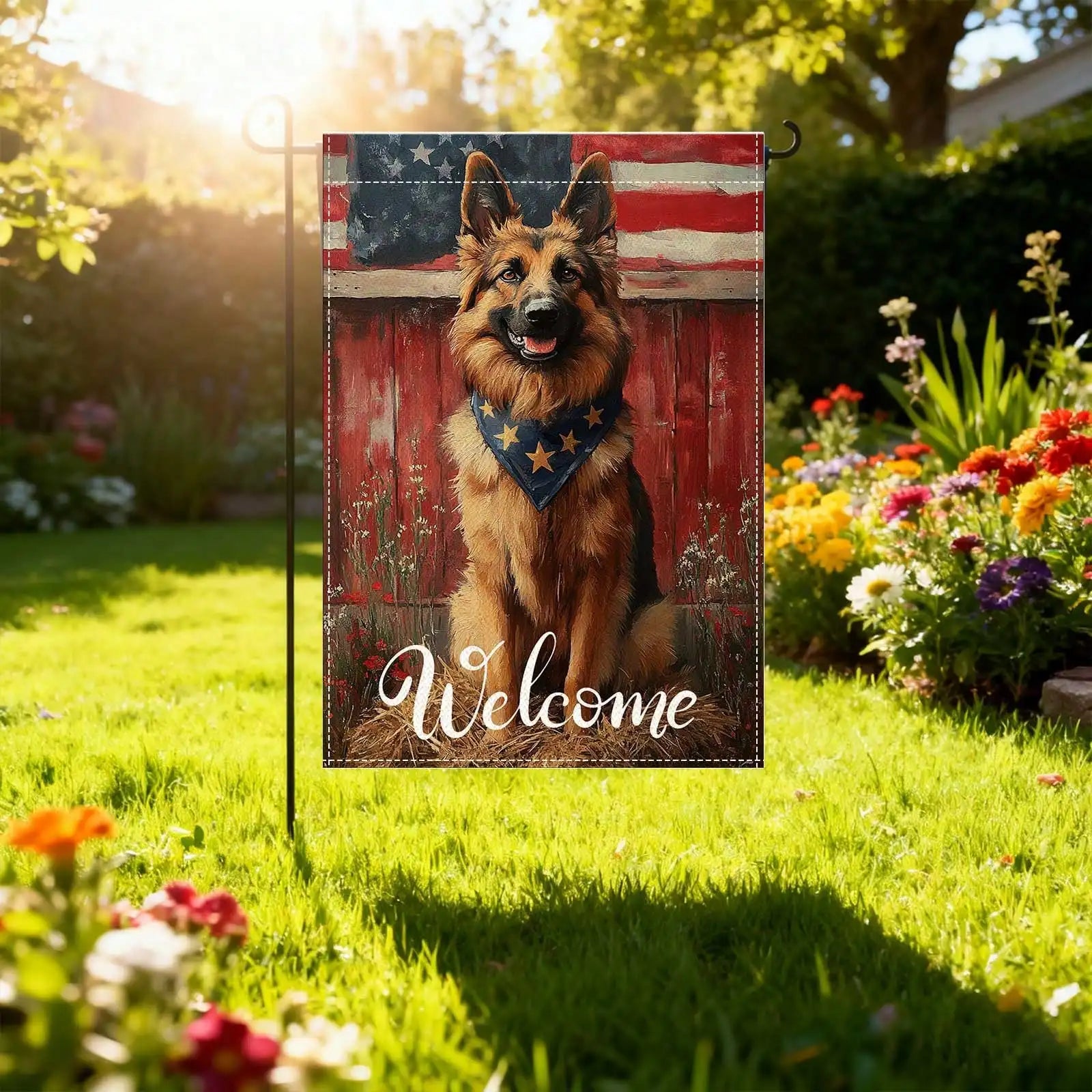 2D-Flat Print Garden Flag, Patriotic Dog Welcome Print, Pet Decor, 30x45cm, Flagpole Not Included