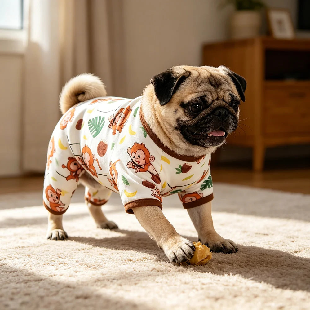 Summer Dog Vest Cute Cartoon Monkey Banana Leaf Print Breathable Thin Four Legged Pajamas for Small Medium Dog Vest Pet Clothes