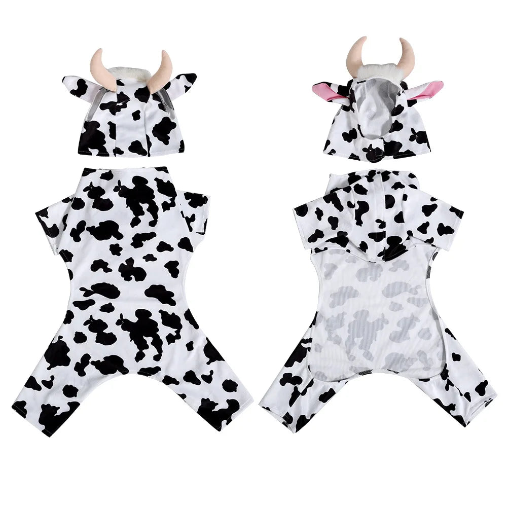 Tiger & Cow Print Dog Costume Pet Cosplay Jumpsuit for Small Medium Dogs Cat Halloween Party Outfit Soft Warm Dog Clothes