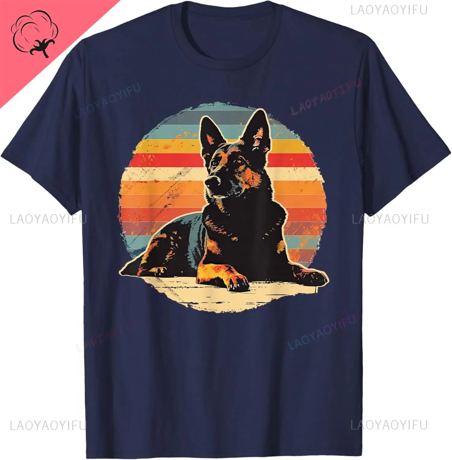 Vintage German Shepherd Dog Retro T-Shirt Couple Kawayi Cotton Men and Women Short Sleeves Printed T-shirt Camisas