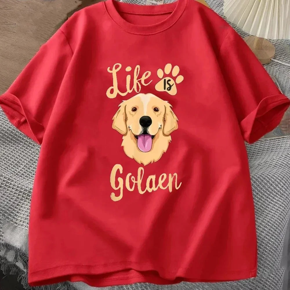 2025 Life Is Golden Retriever T-Shirt Women Dog Owner Gift T-Shirt Loose Casual Tshirts Unisex Tops Tees O-neck Tee
