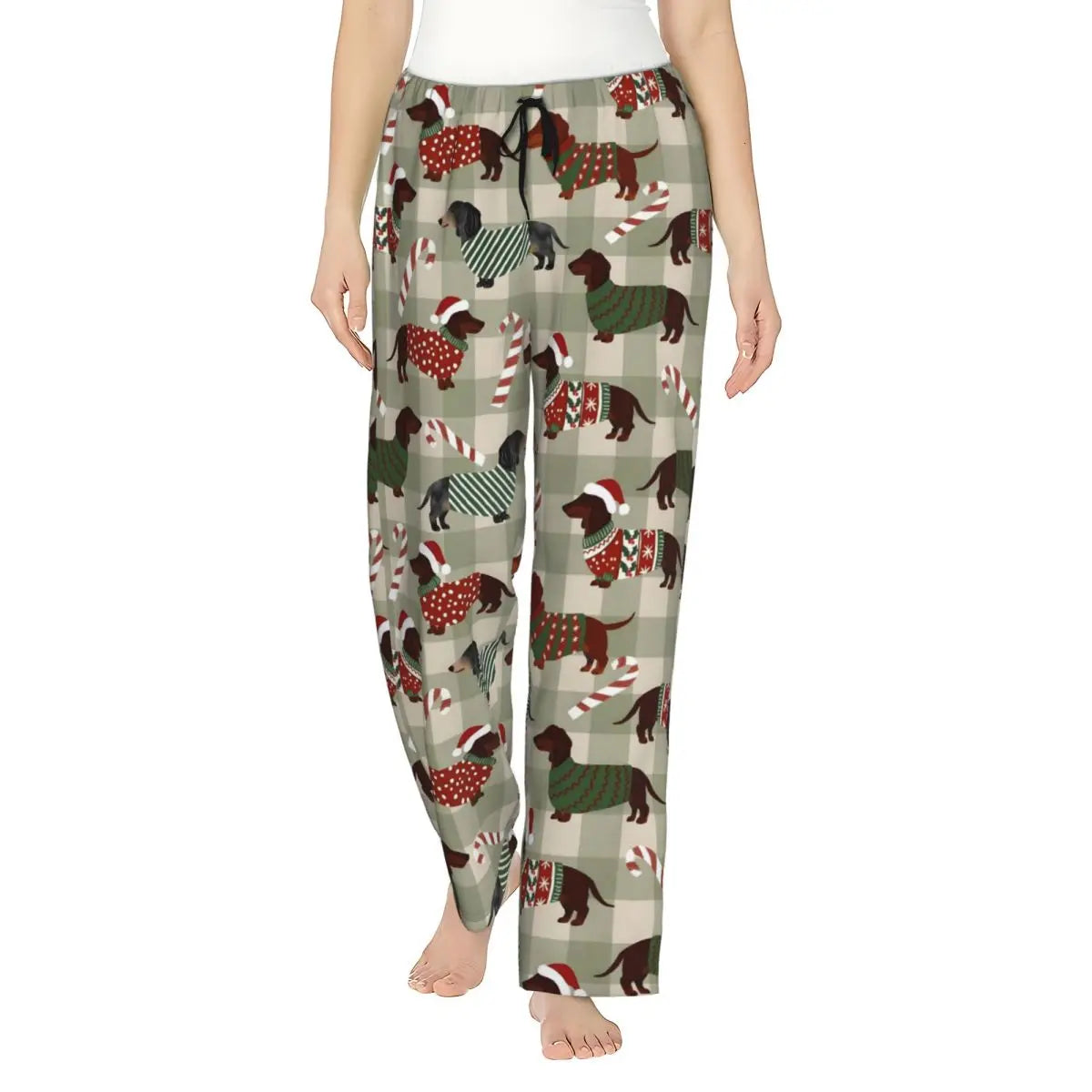 Custom Womens Dachshund Dog Pajama Pants Print Sausage Dogs Sleep Sleepwear Bottoms with Pockets