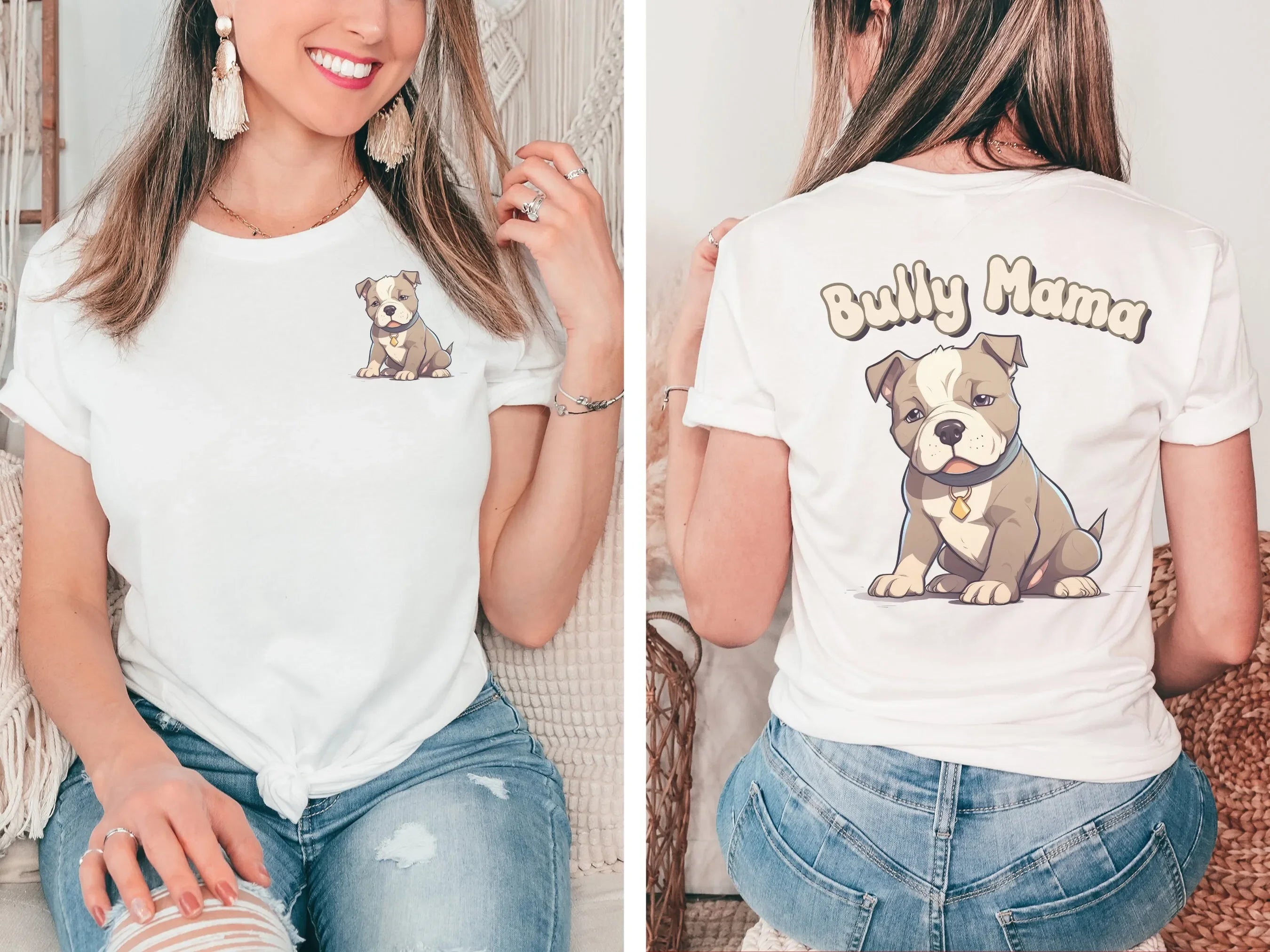 Bully Mama T Shirt front and back graphic tee American Dog mom for