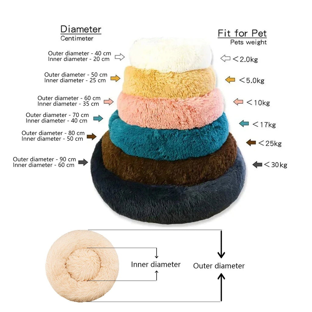 Super Soft Round Plush Pet Bed — 6 Sizes for Cats & Dogs