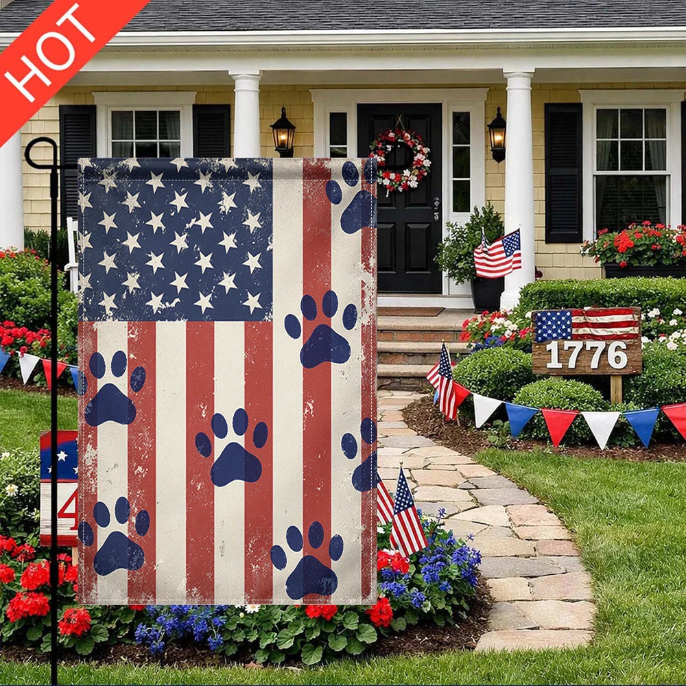 American Flag Garden Flag with Dog Paws Double Sided Print No Flagpole Included Patriotic Outdoor Decor