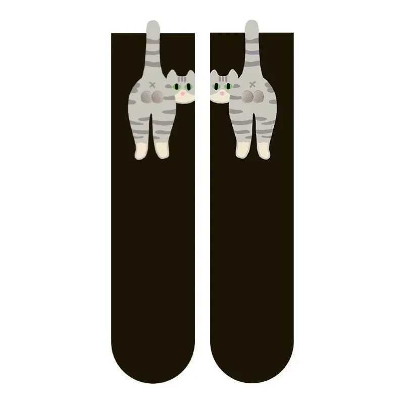 Cartoon Cute Dog Egg Cotton Socks for Women Kawaii Spring Autumn Knitting Middle Tube Socks Cat Butt Print Cat Balls Couple Sock