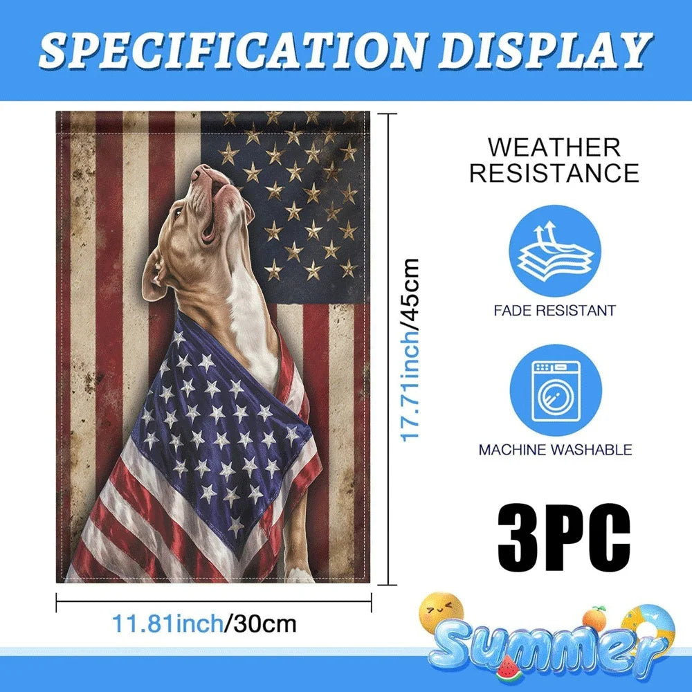 1PC American Flag Pitbull Garden Flag, Vintage Patriotic Dog Print Yard Flag, Double Sided Weather Resistant O