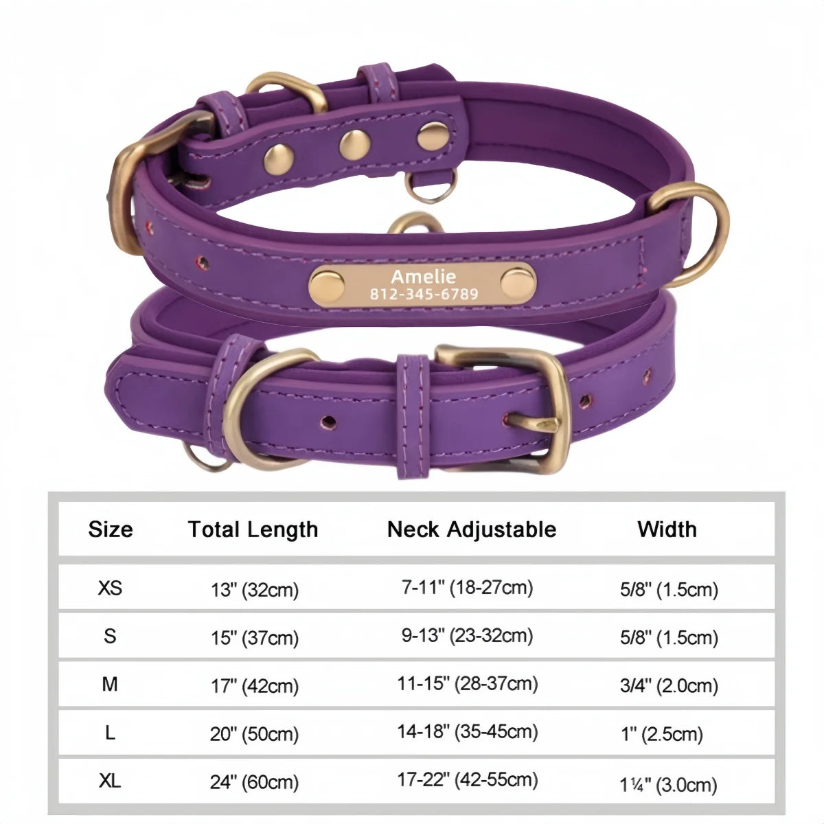 Personalized Customized Leather ID Nameplate Dog Collar Soft Padded Dogs Collars Free Engraving Name for Small Medium Large Dogs