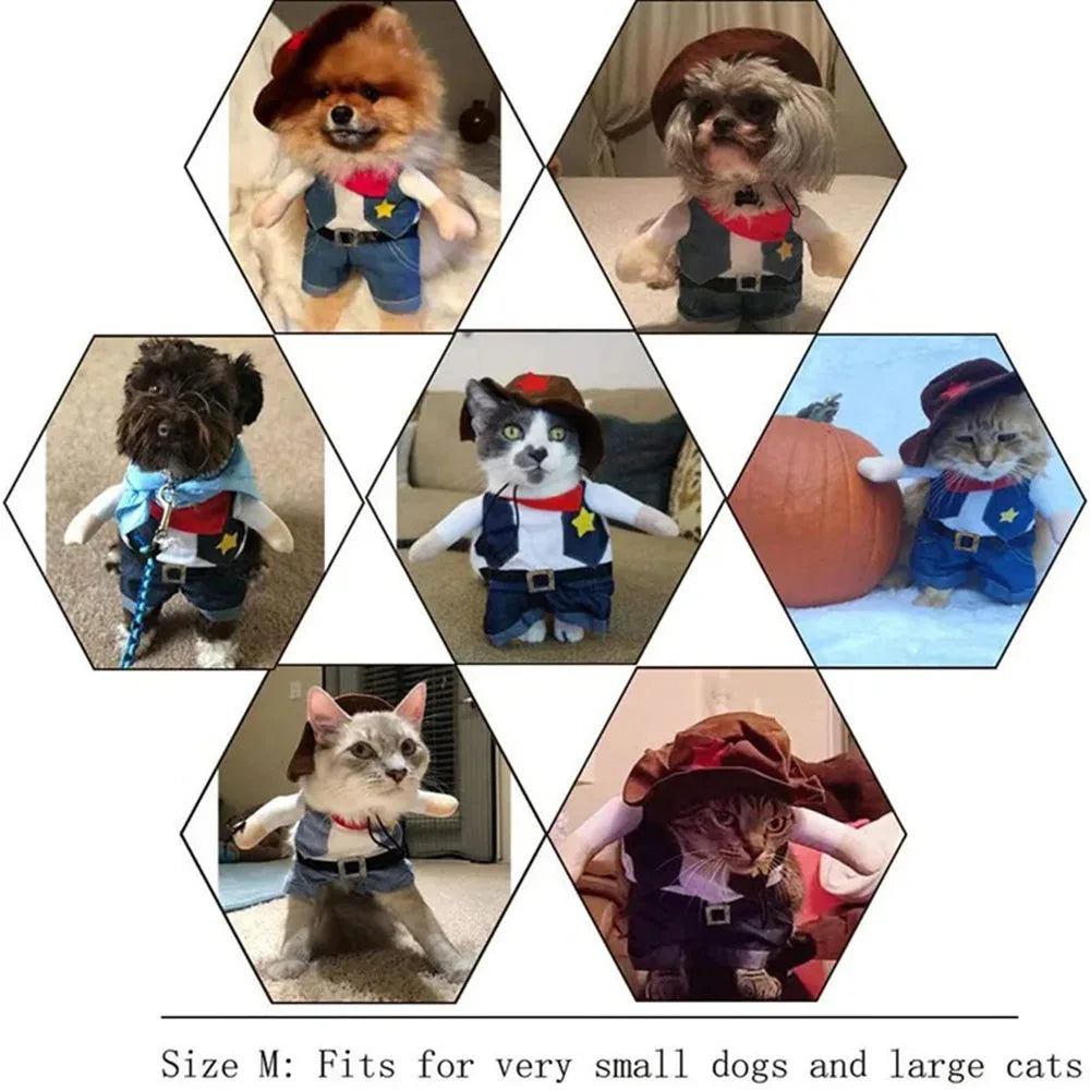 Funny Pet Dog Cat Costume Cowboy Jeans Hoodie Shirts Halloween Costume Jumpsuit Puppy Clothes Funny Coat Cat Party Accessories