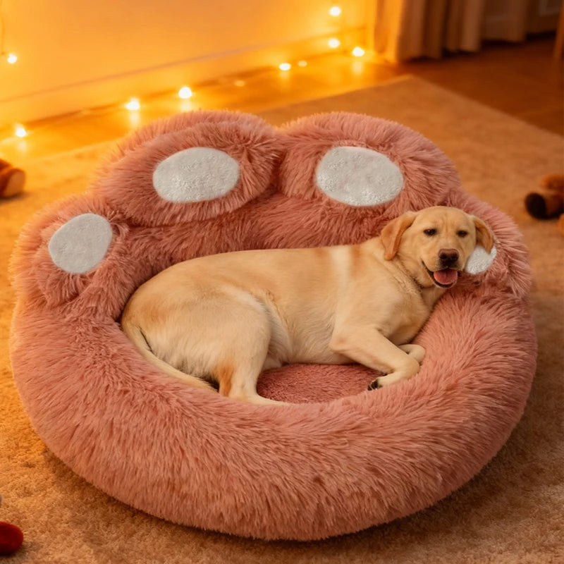 Large Dog Winter Bed Paw Shape Calming Pet Bed, Plush warm Donut Bed for Dogs & Cats Non-Slip Bottom Large Size for Big dogs