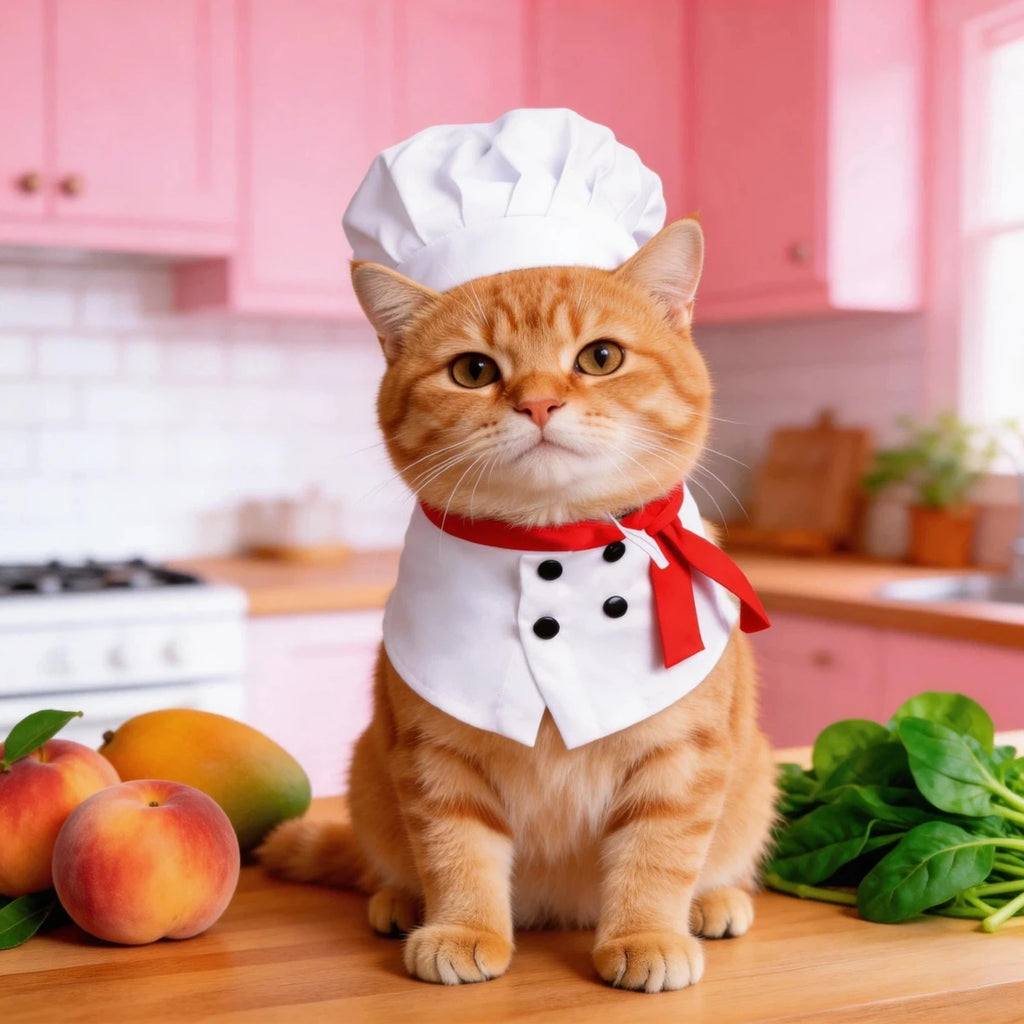 Pet chef transforms into funny cat and dog costumes, pet quirky Halloween outfits