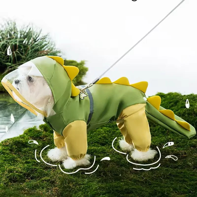 Large Dog Dinosaur Raincoat Golden Retriever Four Legged Waterproof Clothes Pet Summer All Inclusive With Tail Stereo Rain Ponch