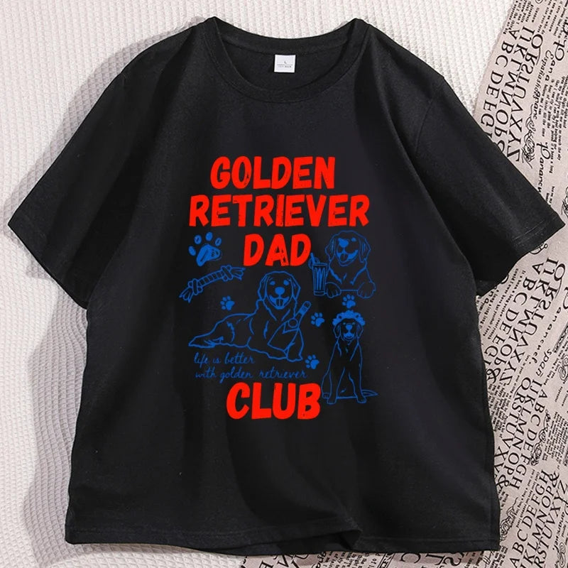 Golden Retriever Dad Club T-Shirt Funny Regular Casual Comfort Breathable Short Sleeve T Shirts Loose Graphic Tees Clothing