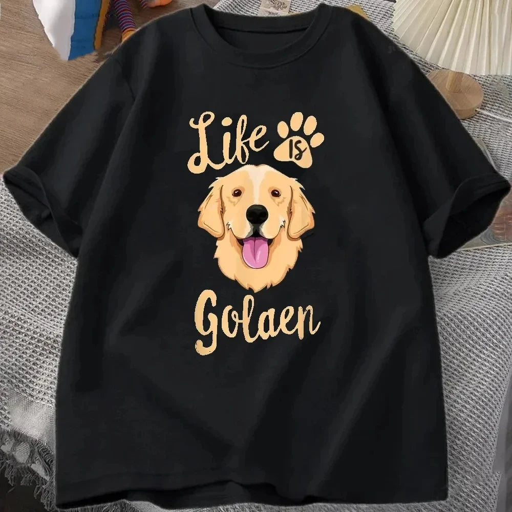 2025 Life Is Golden Retriever T-Shirt Women Dog Owner Gift T-Shirt Loose Casual Tshirts Unisex Tops Tees O-neck Tee