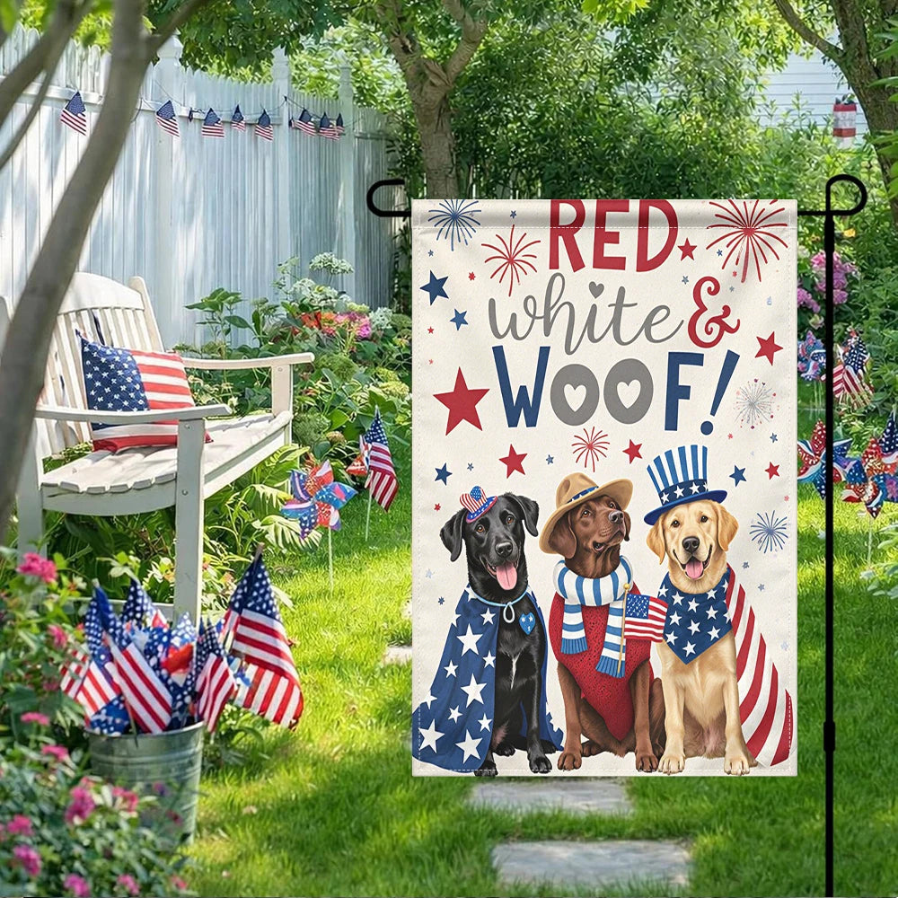 Red White Woof Patriotic Dog Garden Flag Double Sided Print No Pole Included 4th of July Decor