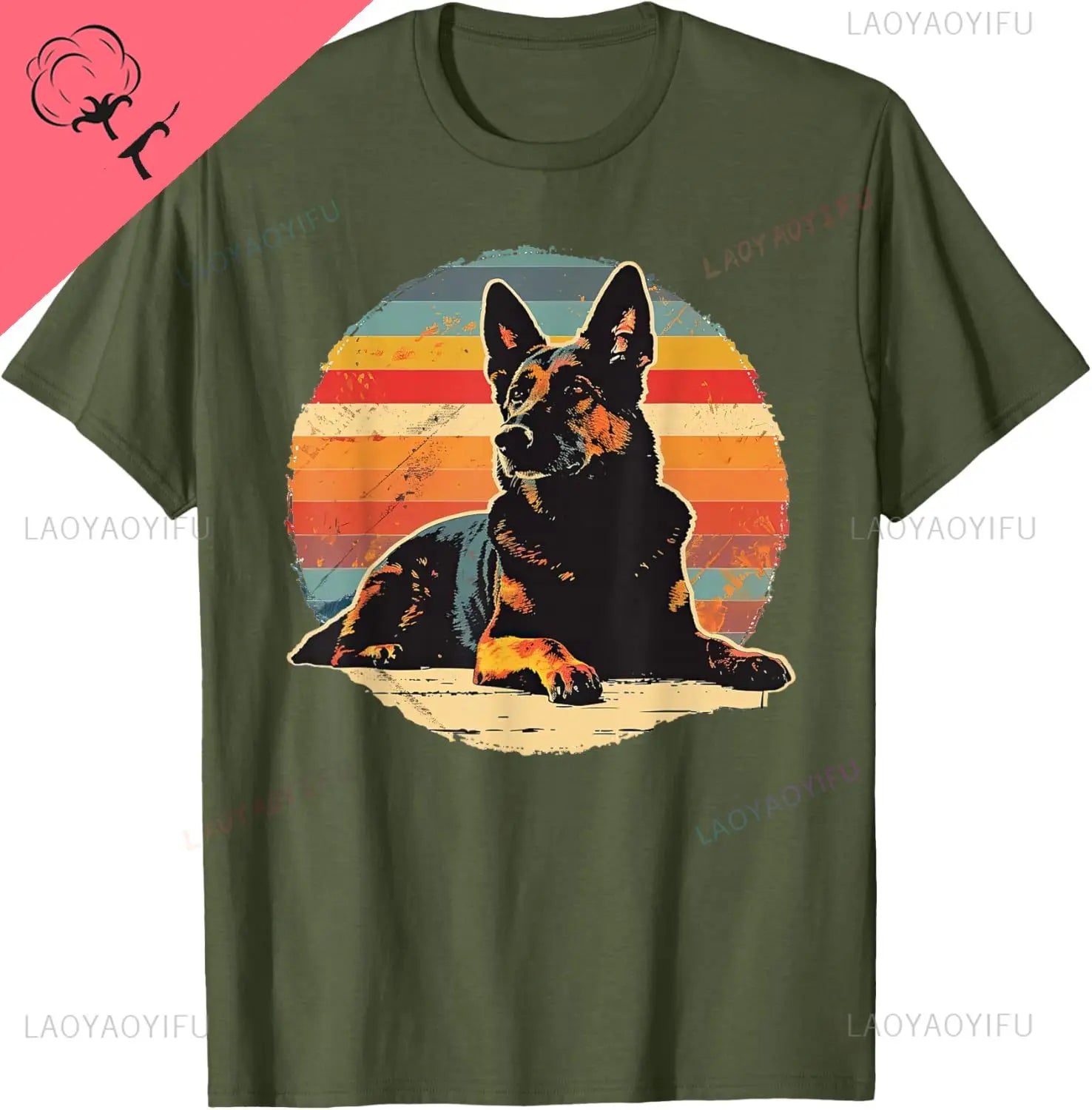Vintage German Shepherd Dog Retro T-Shirt Couple Kawayi Cotton Men and Women Short Sleeves Printed T-shirt Camisas