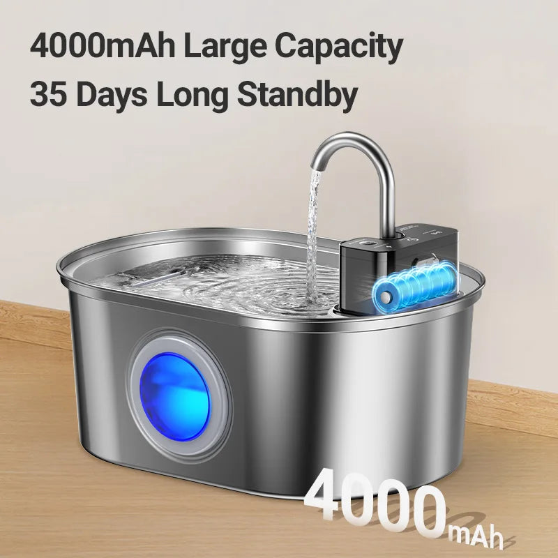 ROJECO Smart Cat Water Fountain — 3.2L Stainless Steel with Wireless Sensor