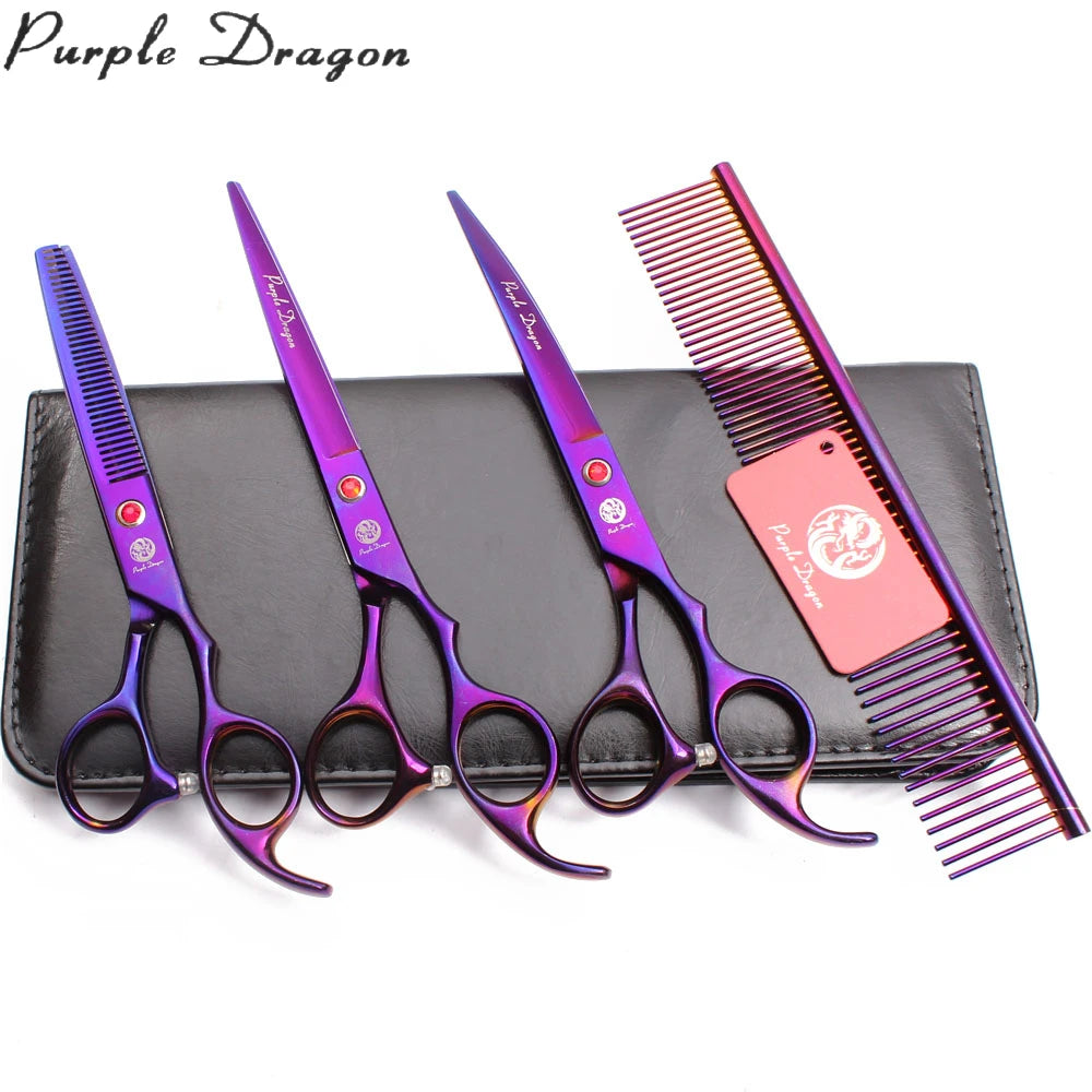 Grooming Scissors for Dogs Purple Dragon JP Stainless Straight Shears Thinning Shears Down Curved Scissors Pet Shears Comb Z3100