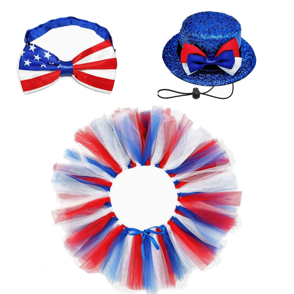 4th of July Dog Bow Headband & Collar Set – 3pc Patriotic Pet Accessories