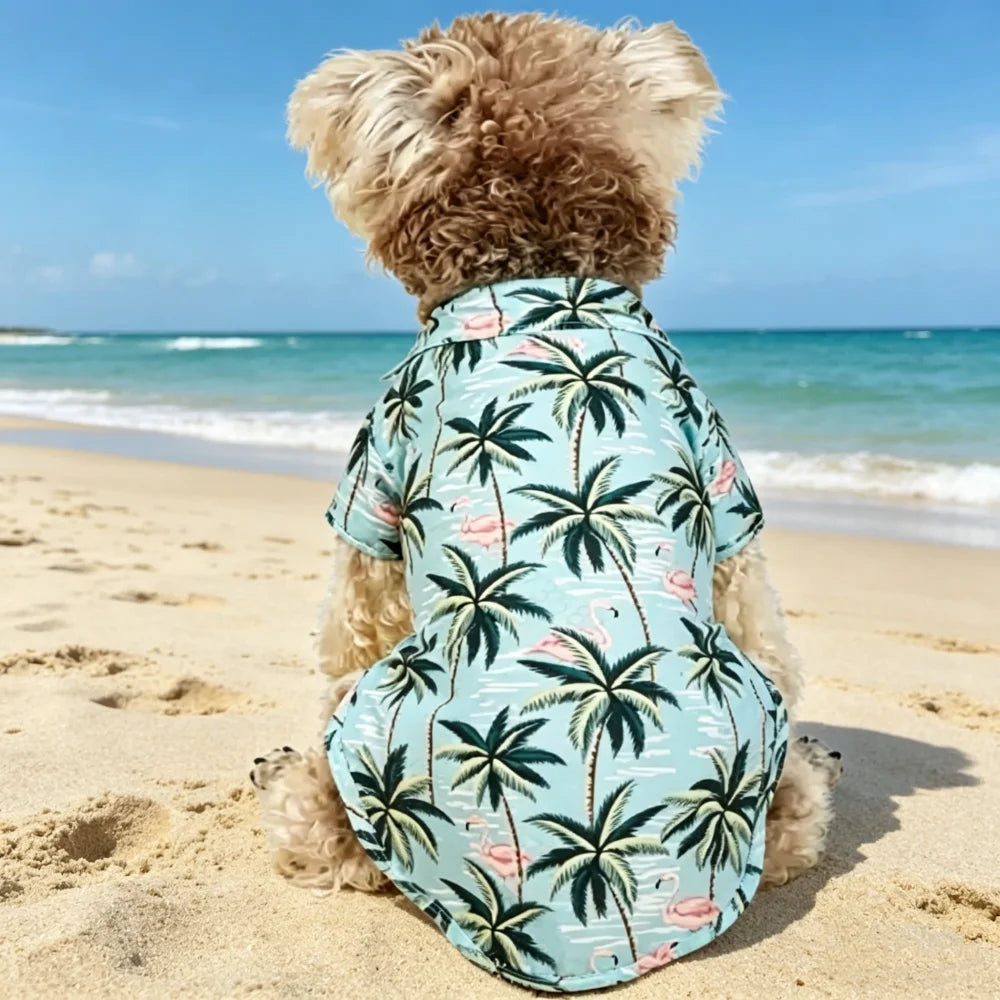 1pc  Spring, Summer, Autumn, and Fall Cat and Dog Hawaiian Baseball Short Sleeve Shirts with Leaf and Animal Print Pet Shirts