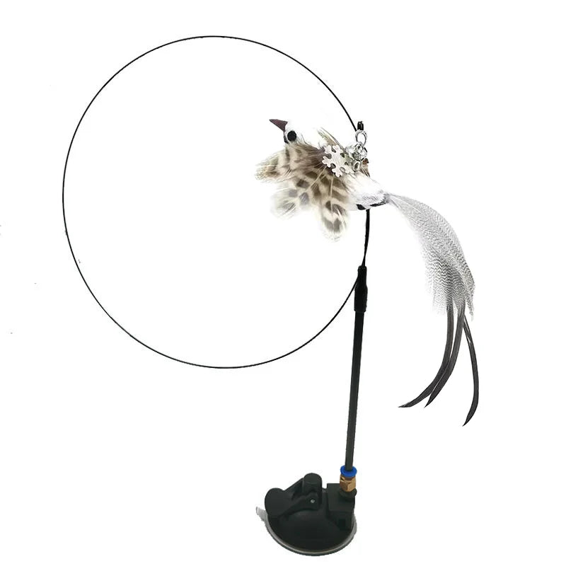 Interactive Feather Bird Cat Wand Toy with Bell & Suction Cup