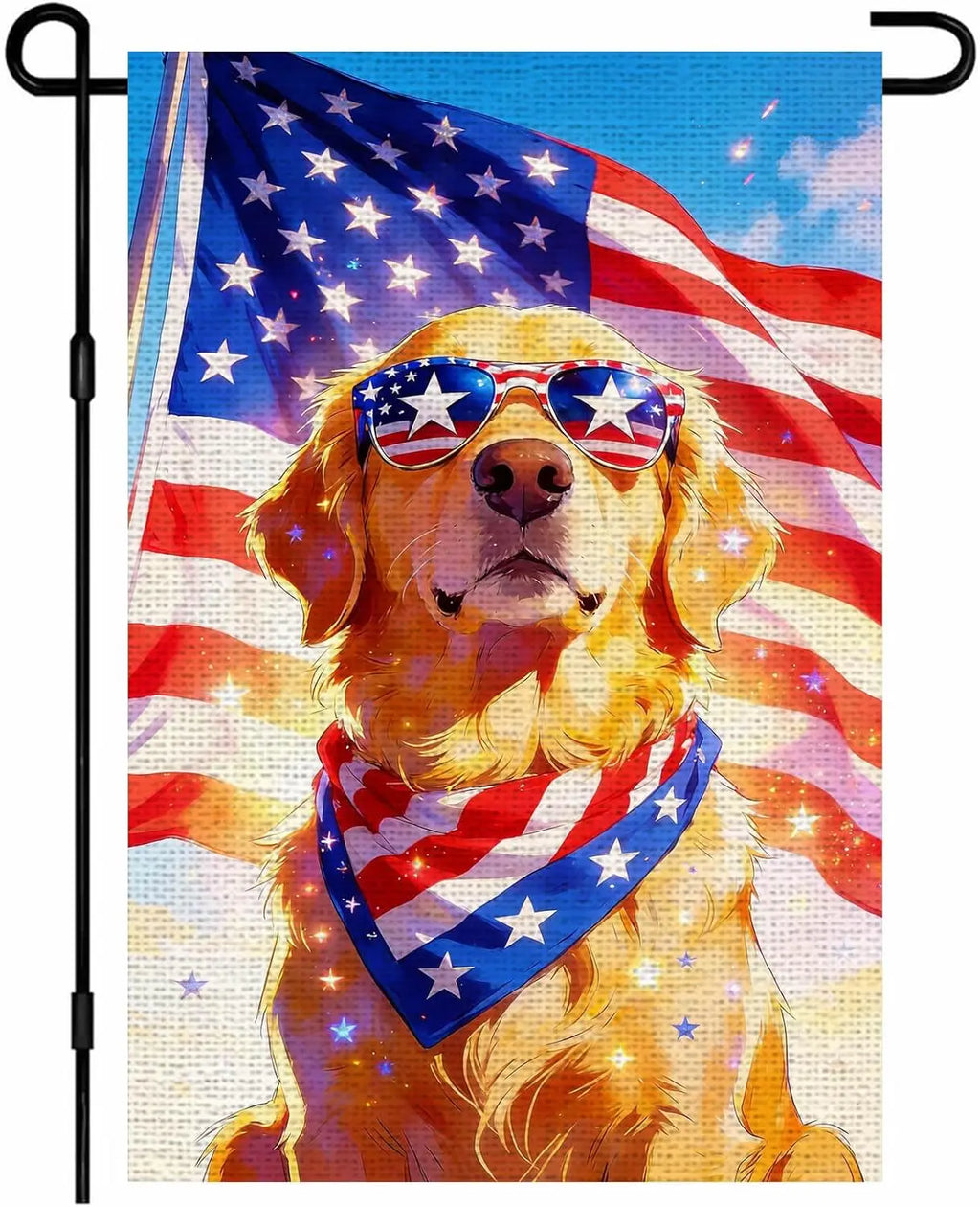 IVN Burlap Patriotic 4th of July Garden Flags 12x18 Inch Double Sided Yard Flags American Flag Golden Retriever Dog Sunglass YYQ