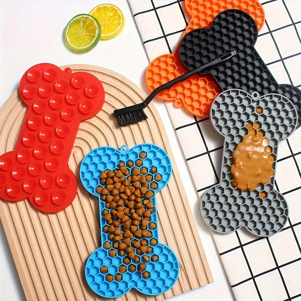 1PC Silicone Dog Lick Mat - Bone-Shaped Non-Slip Slow Feeder Pet Treat Pad, for Small To Medium Pets Anxiety Reduction