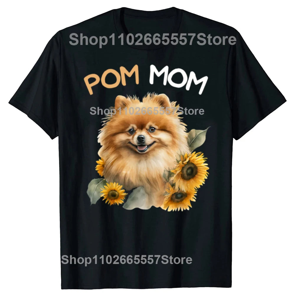 Funny Pomeranian Mom Pom Dog Mama Graphic T Shirts Men Cotton Humor Streetwear Tee Shirt Short Sleeve Unisex Loose Clothing