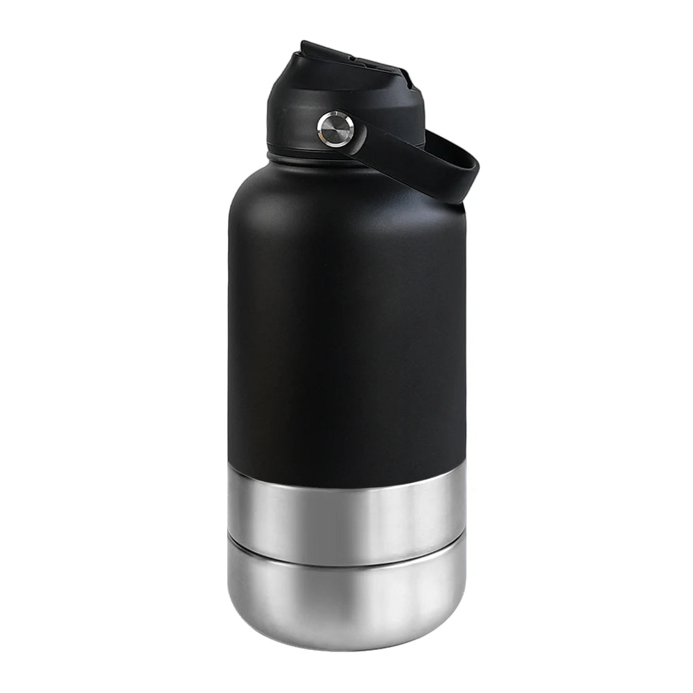 OKKPETS 32Oz Portable 3 in 1 Pet Water Bottle Stainless Steel Pet Feeder Travel Outdoor 34Oz Multifunc Pet Bowl Dog Food Cup