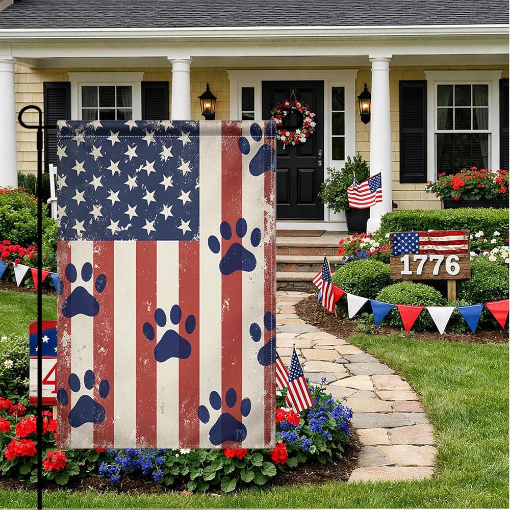American Flag Garden Flag with Dog Paws Double Sided Print No Flagpole Included Patriotic Outdoor Decor