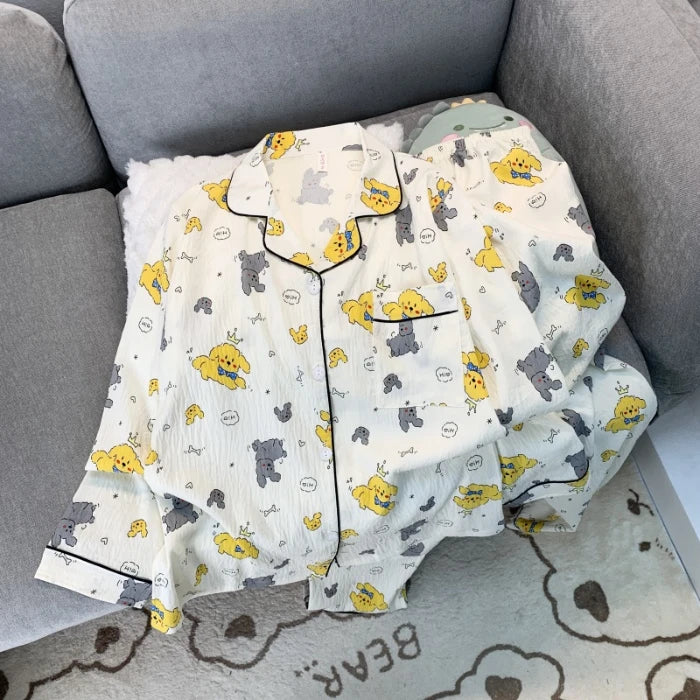 Love Cat Bow Tie Dot Print Kawaii Set 2 Piece Woman Pajamas Harajuku Style Sweet Cute Women's Pajamas Casual Spring Sleepwear