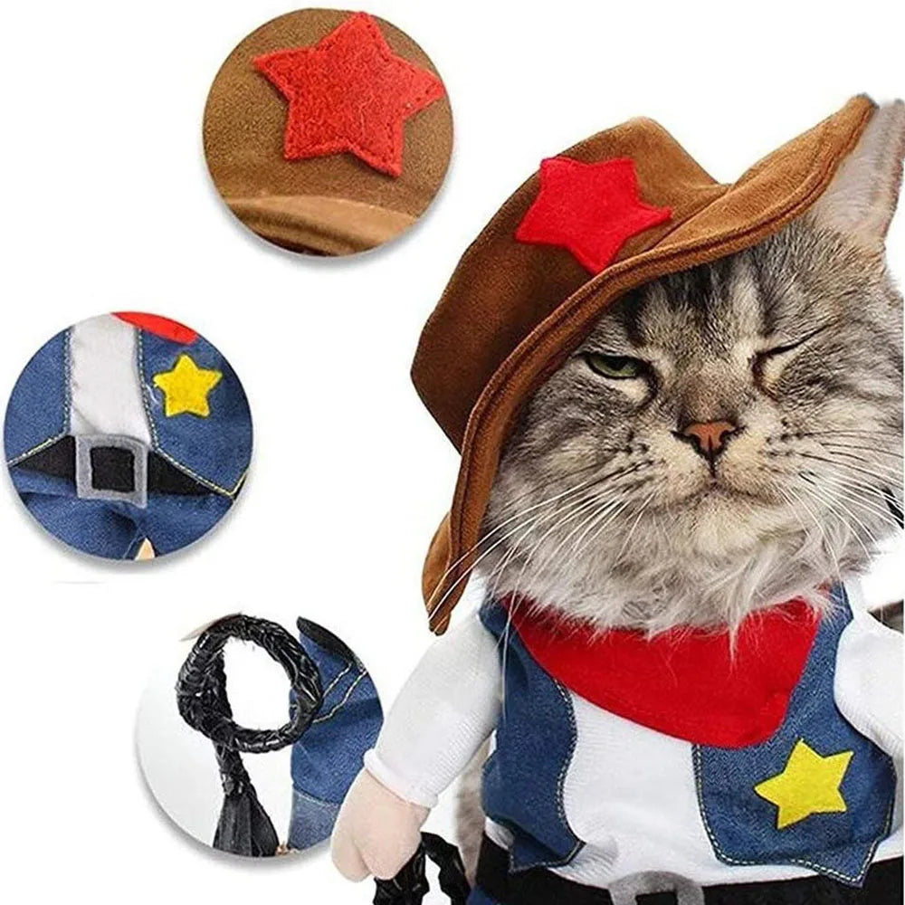 Funny Pet Dog Cat Costume Cowboy Jeans Hoodie Shirts Halloween Costume Jumpsuit Puppy Clothes Funny Coat Cat Party Accessories
