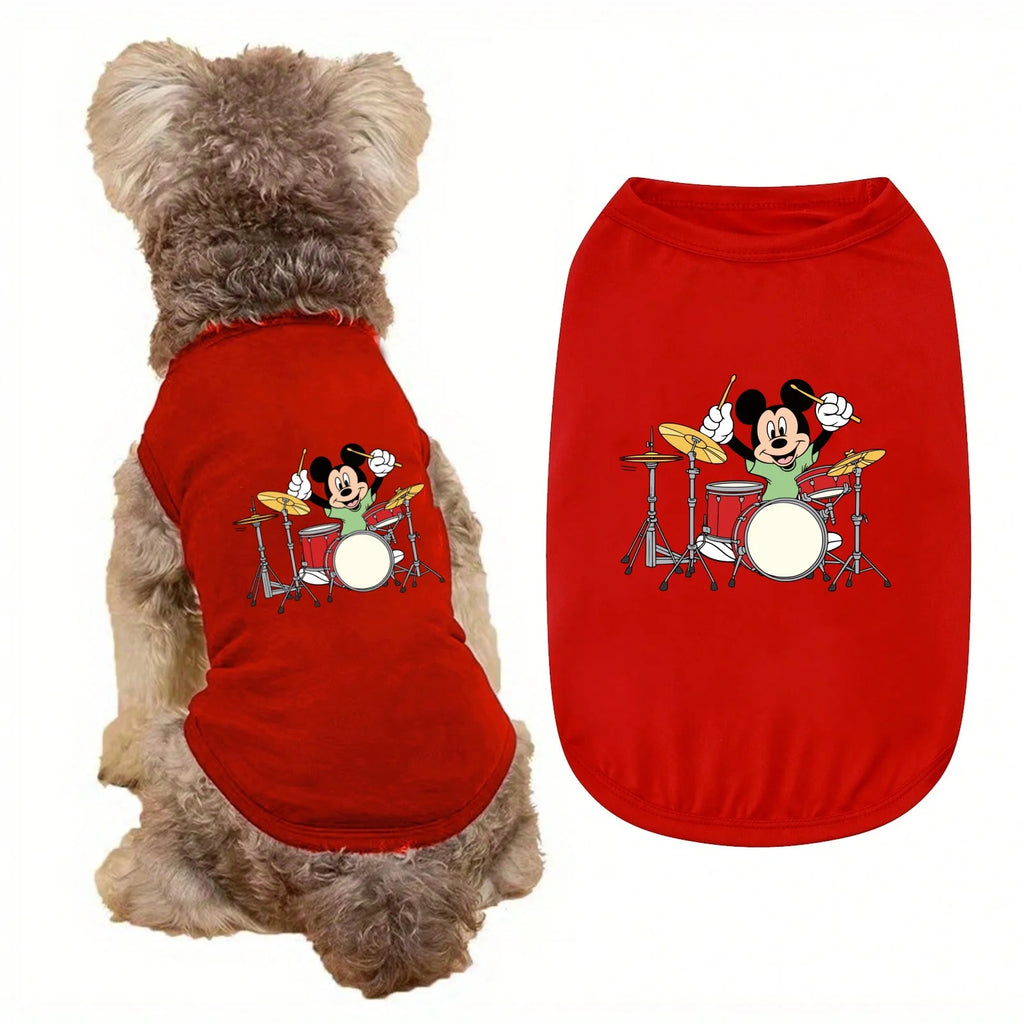 1PC  Mickey print pet sleeveless T-shirt for drumming, soft and breathable round neck pet vest