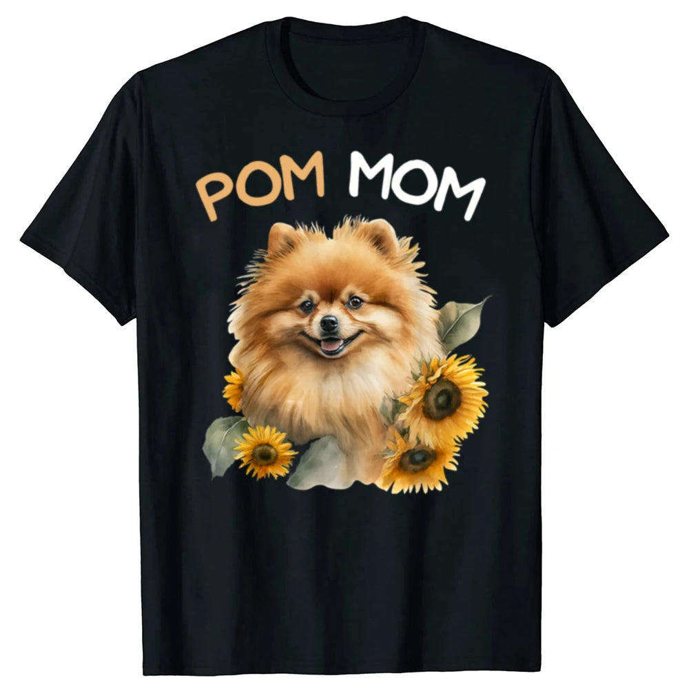 Funny Pomeranian Mom Pom Dog Mama Graphic T Shirts Men Cotton Humor Streetwear Tee Shirt Short Sleeve Unisex Loose Clothing