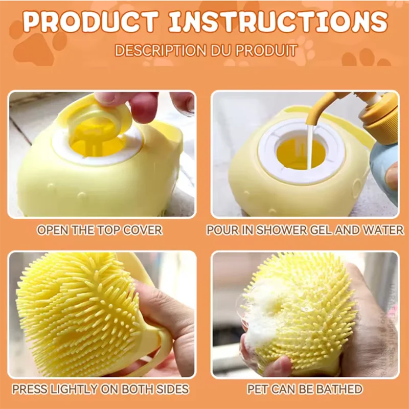 Silicone Pet Bath Massage Brush — Grooming Tool for Dogs & Cats