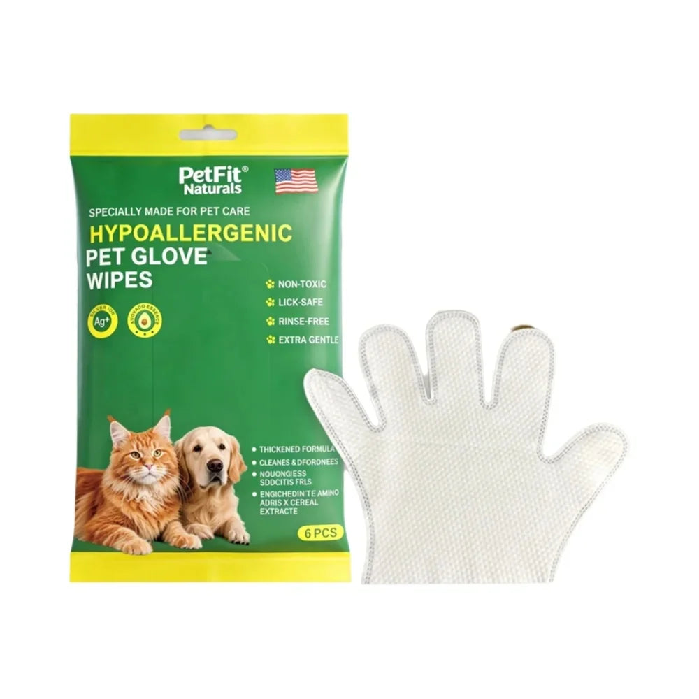 SEAMETAL 6Pcs Thicken Pet Wipes Gloves Deep Cleaning Dog & Cat Wipes Disposable Cleaning Gloves for Pet Care Cat Dog Supplies