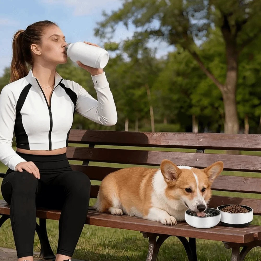3 in 1 Stainless Steel Pet Water Bottle Multi-layered Detachable Dog Drinking Bottle Leak-proof 32Oz Insulated Water Bottle
