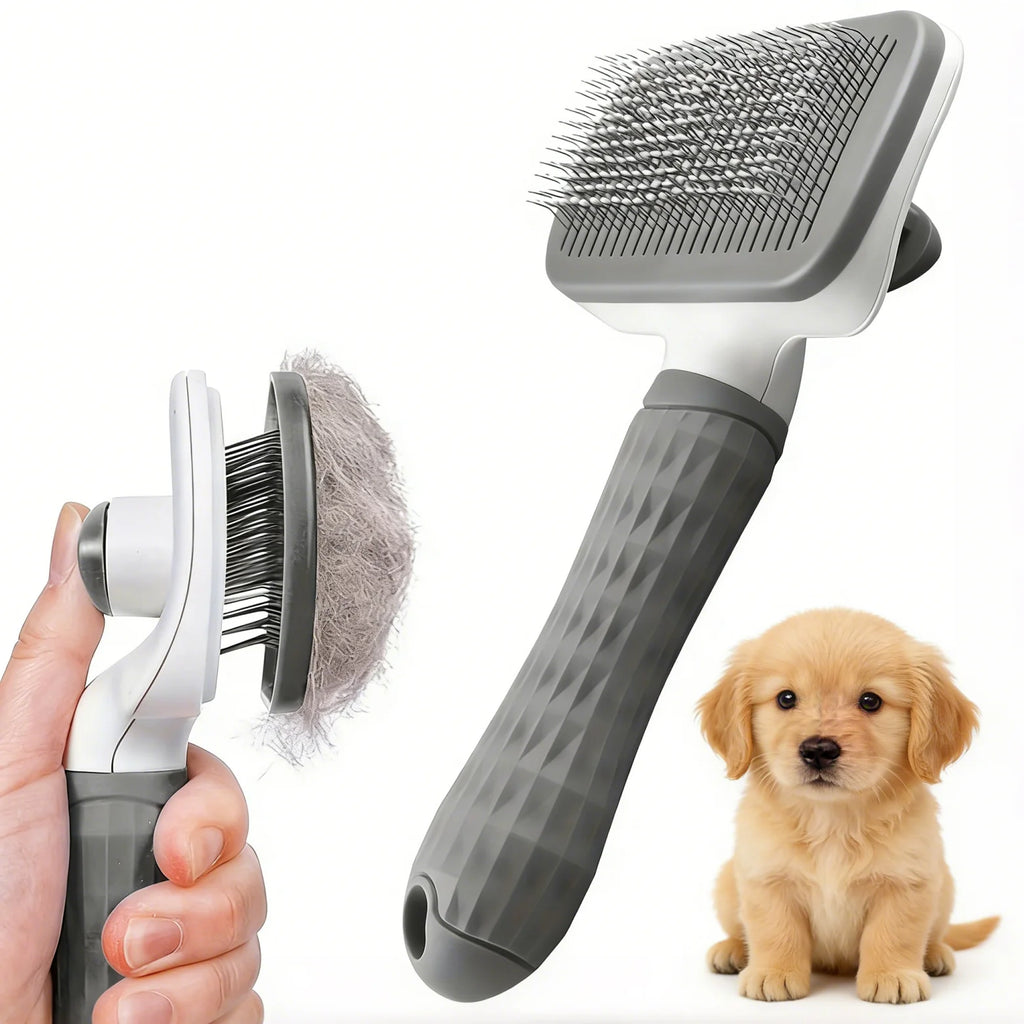 Pet Grooming Brush with One-Click Hair Removal — Massaging Comb for Dogs & Cats